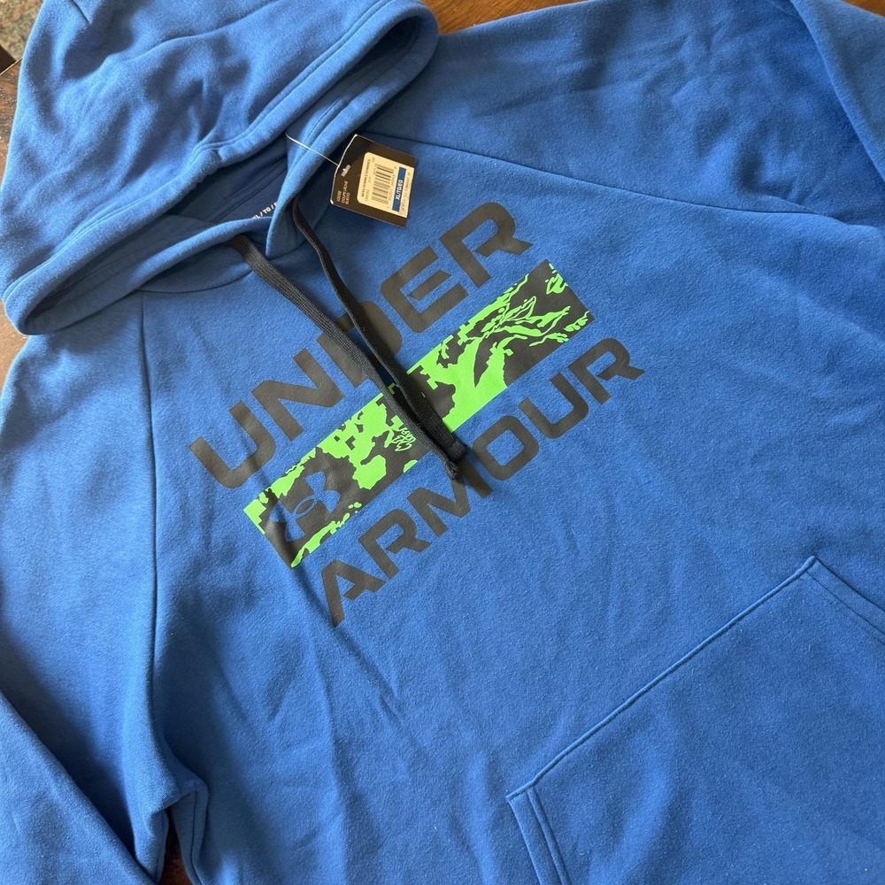 Under Armour Rival Hoodie Mens XL Blue Fleece Pullover Logo Graphic 1366363